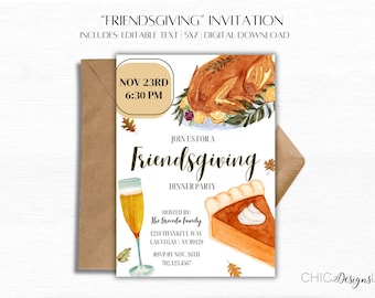 Friendsgiving Invitation | Friendsgiving Dinner Party | Thanksgiving | Digital Invite | Editable Evite | Canva Template | Instant Download