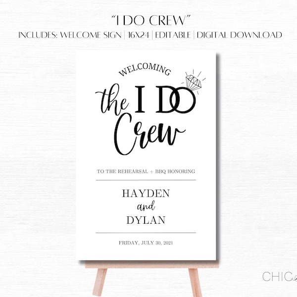 I Do Crew Welcome Sign | The “I Do Crew” Rehearsal Dinner | Welcome Sign | BBQ Rehearsal Dinner Invitation | Wedding BBQ