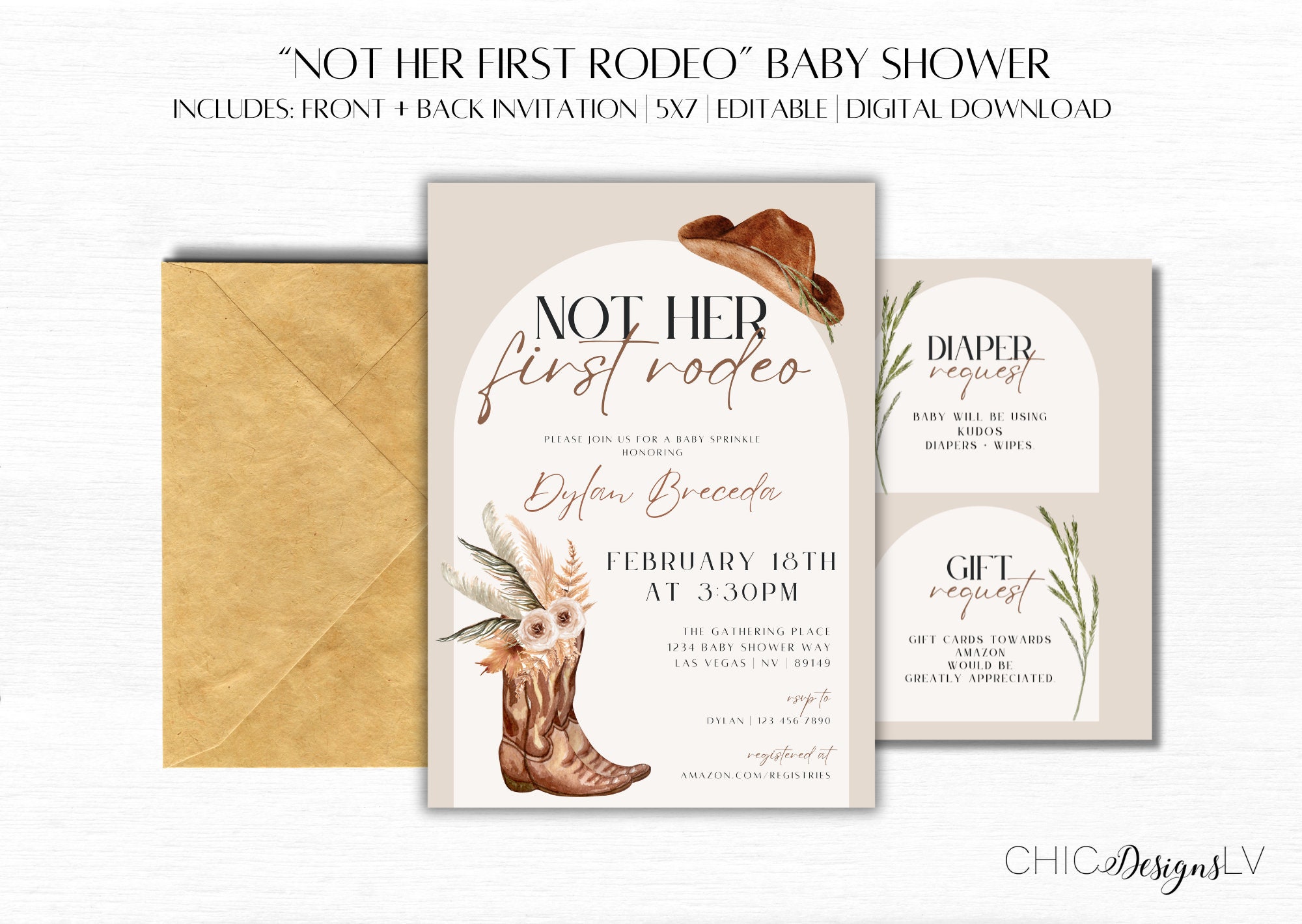 Not Her First Rodeo Invitation | Country Baby Shower Invitation | Shower Invite | Western Invitation | Rodeo Baby Shower | Baby Sprinkle