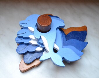 Wooden game / Stacking game / Educational game / Stacking dolphins