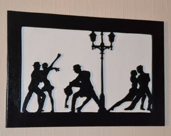 tableau décoratif en bois /  décoration intérieur / porte-clés mural /  maison ameublement / danseurs de tango /  couple danseurs