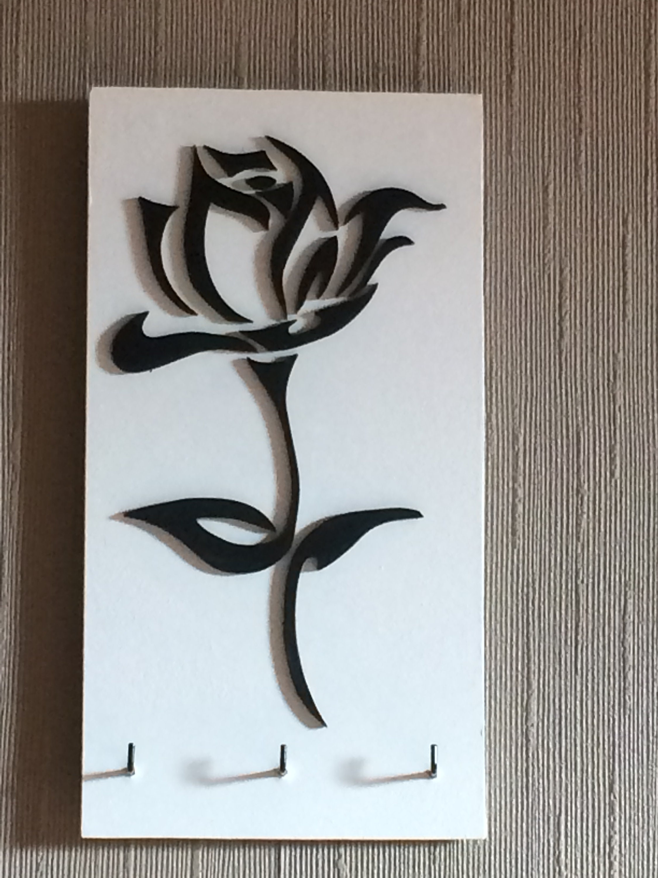 Porte-Clés Mural en Bois/Tableau Décoratif Décoration Une Rose Noire