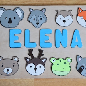 Rompecabezas de madera con nombre personalizable / cabezas de animales / juego de madera / piezas integradas