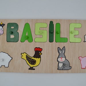 Puzzle de nombres / Letras incorporadas / Mascotas / Puzzle de madera / Regalo original / Habitación infantil