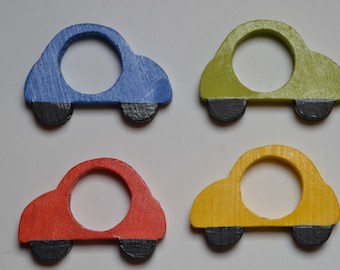 Wooden napkin rings / Car-shaped rings / Painted cars