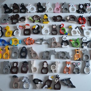Ronds de serviette / Accessoires de cuisine / Ronds de serviette en bois / Forme d'animaux / Décoration cuisine / animaux peints