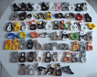 Ronds de serviette / Accessoires de cuisine / Ronds de serviette en bois / Forme d'animaux / Décoration cuisine / animaux peints