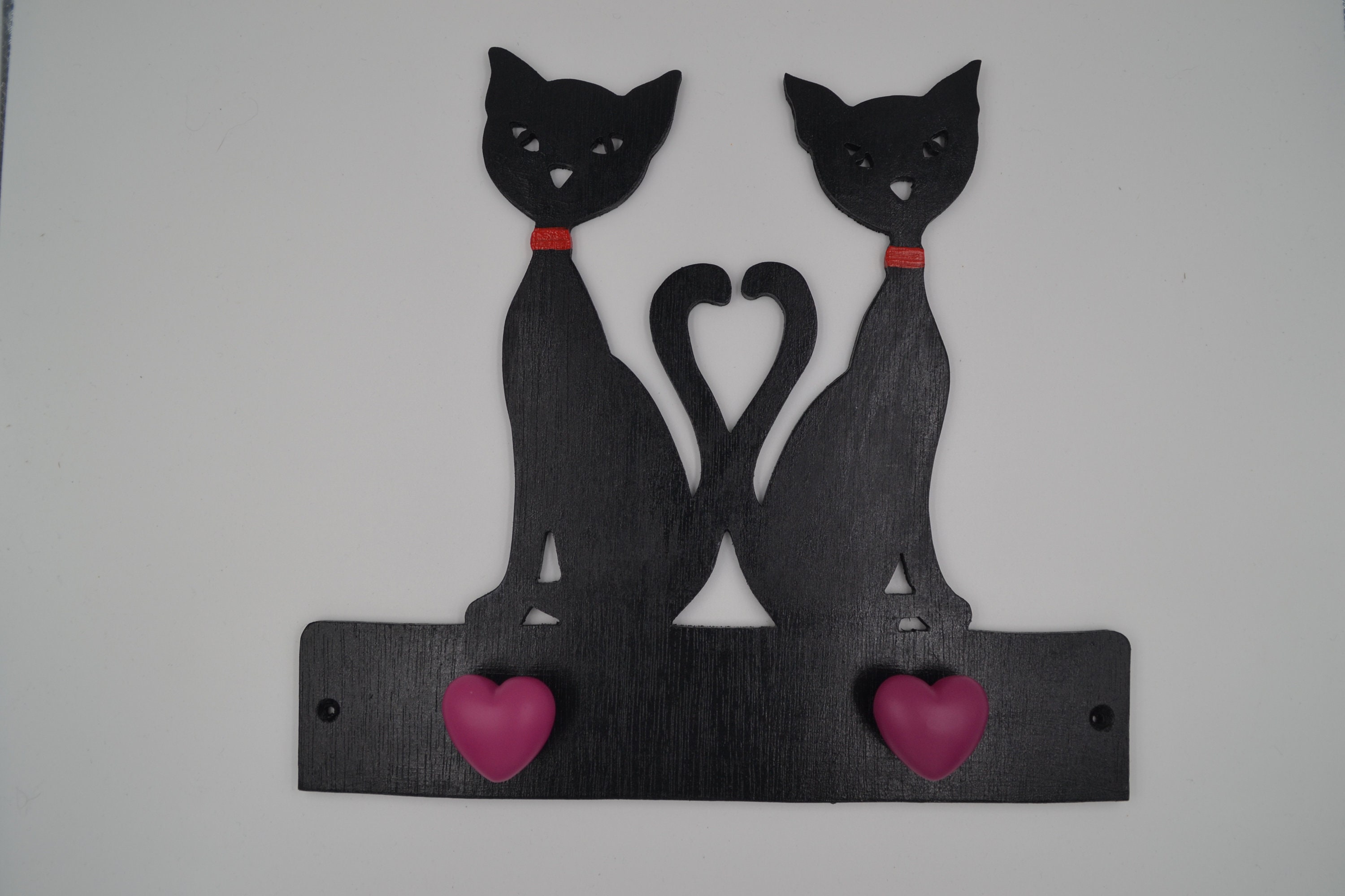 Porte-Manteau en Bois/Décoration d'intérieur Déco Chats et Coeur Patères Coeurs