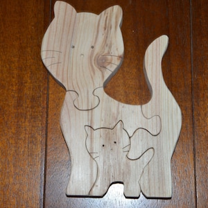 Holzspielzeug / 4-teiliges Puzzle / Katze und Kätzchen / Lernspiel
