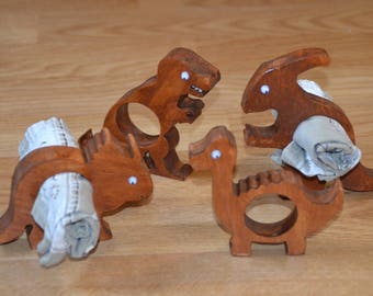 Set of four napkin rings / Dinosaur napkin rings / wooden napkin rings