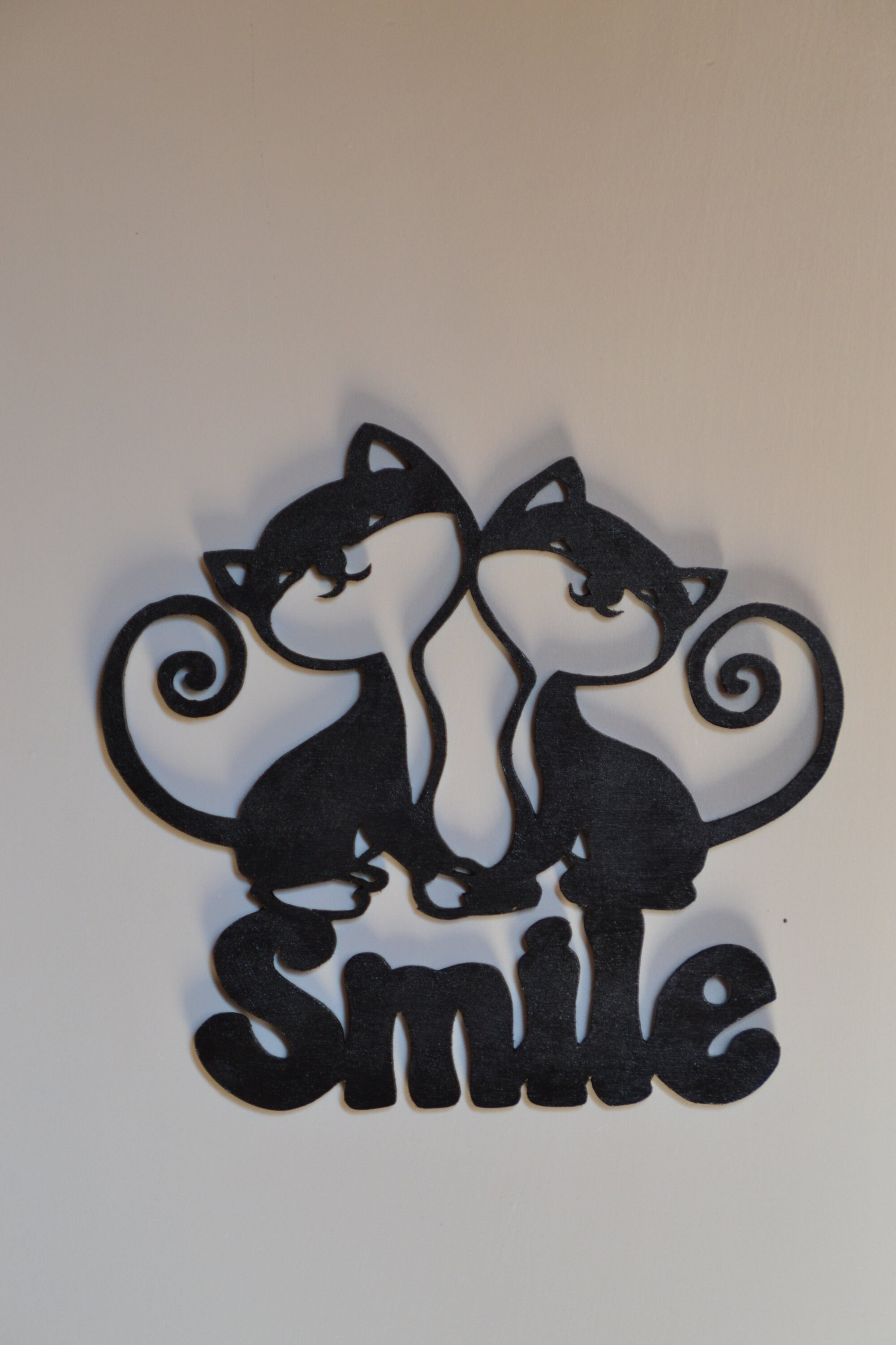 Décoration Murale/Plaque de Porte en Bois Chats Rieurs Smile /