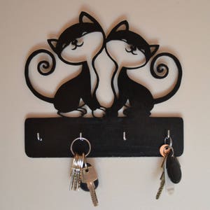 wooden wall key holder / decorative painting / cat couple decoration image 3