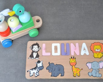 First name puzzle / wild animals / wooden toy / customizable puzzle