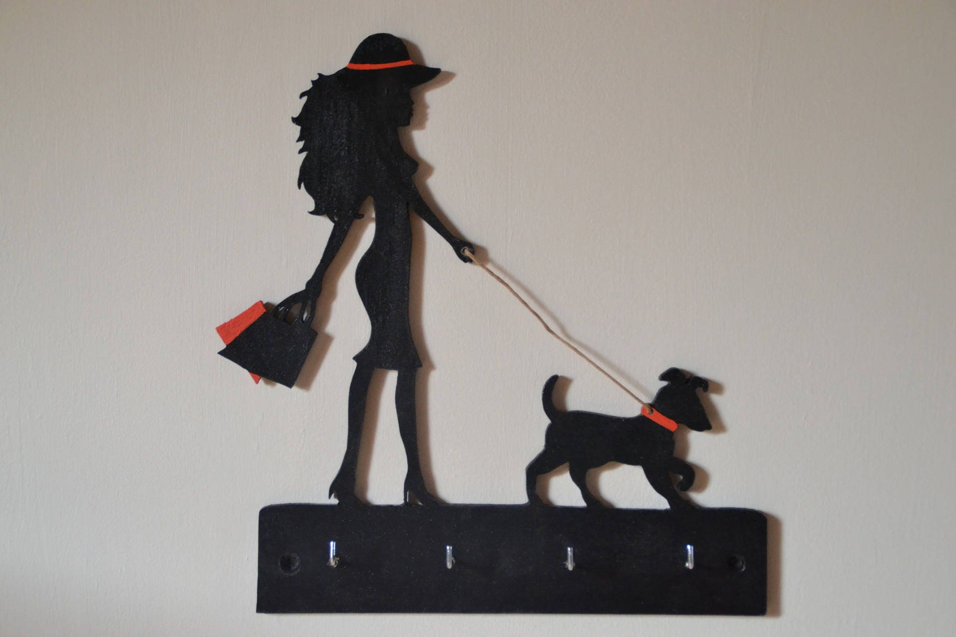 Porte-Clés Mural/Décoration d'intérieur Tableau en Bois Cadeau Femme avec Son Chien