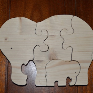 Holzspielzeug / 4-teiliges Elefantenpuzzle / Lernspiel