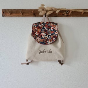 Sac à dos enfants, bébé, personnalisé, couleur lin et liberty, crèche, nounou,