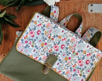 Liberty Betsy personalized kindergarten school bag in khaki and mustard porcelain