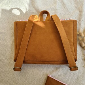 Cartable en simili cuir camel et Liberty wiltshire rose maternelle et primaire CP image 6