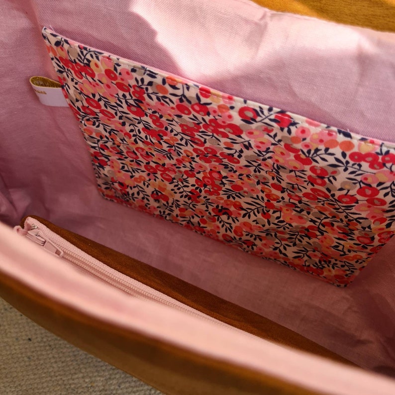Cartable en simili cuir camel et Liberty wiltshire rose maternelle et primaire CP image 2