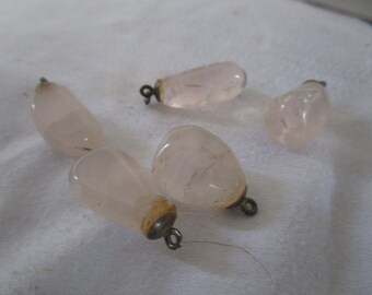 Vintage Polished Rose Quartz Necklace Pendants Lot of 5