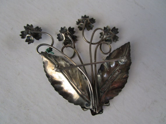 Antique Sterling Silver Flower & Leaf Brooch Le G… - image 3