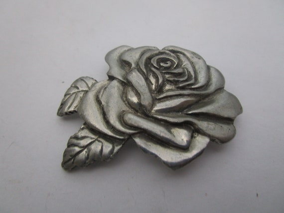 Vintage Pewter Rose Brooch Signed Seagull Pewter … - image 1