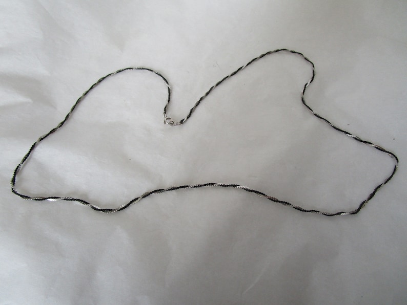 Vintage Double Strand Flat Twist Silver Tone and Black Enameled Chain