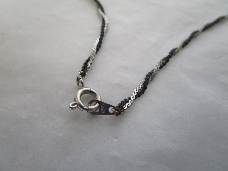 Vintage Double Strand Flat Twist Silver Tone and Black Enameled Chain