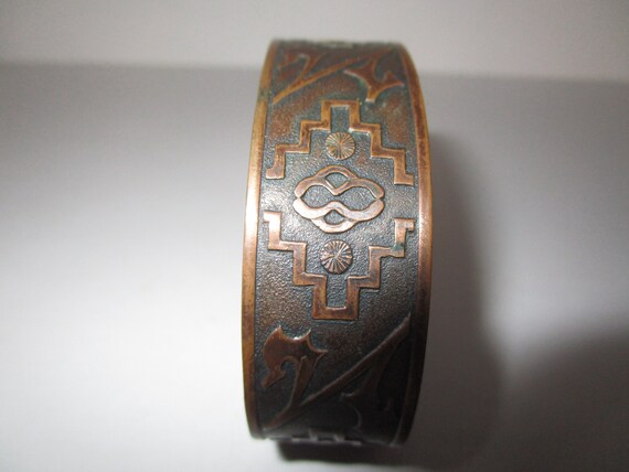 Antique Solid Copper Cuff Bracelet Asian Motif - image 3