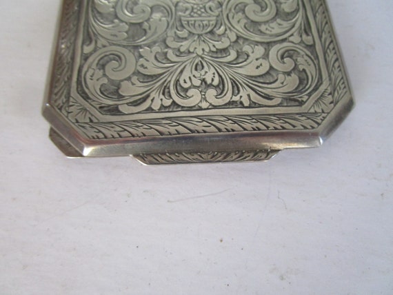 Antique Fancy Engraved 800 Silver Mirrored Compac… - image 2