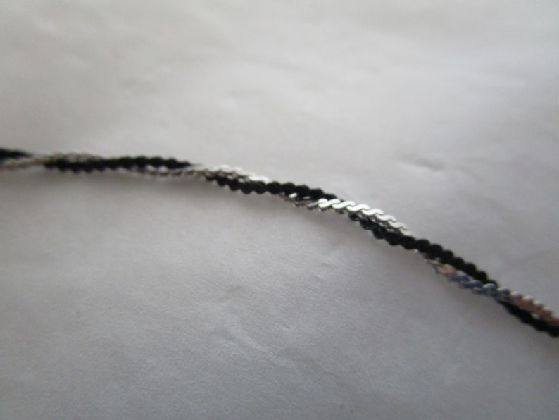 Vintage Double Strand Flat Twist Silver Tone and Black Enameled Chain