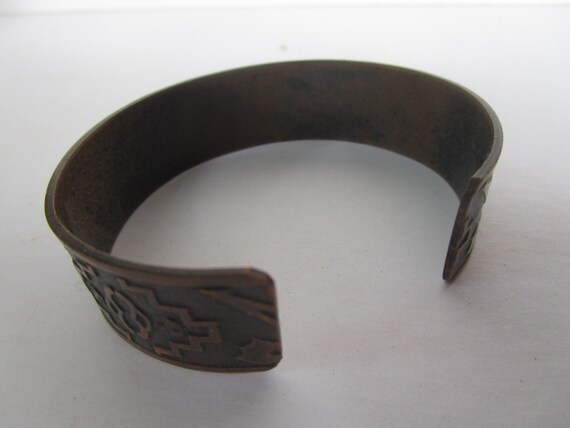 Antique Solid Copper Cuff Bracelet Asian Motif - image 2