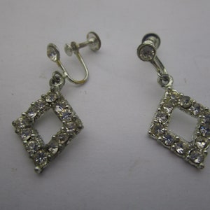 Costume High Fashion Rhinestone Diamond Shaped Dangle Screw Back Earrings