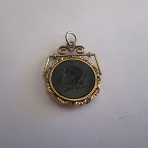 Antique Pocket Watch Chain Fob Gold Filled & Carved Stone Cameo of a Lady