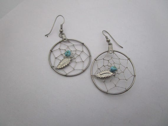 Vintage Native American Dangle Pierced Earrings " Dream Catchers "