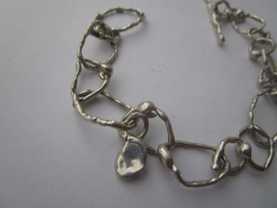 Vtg Sterling Silver Nugget Style Link Chain Brace… - image 2
