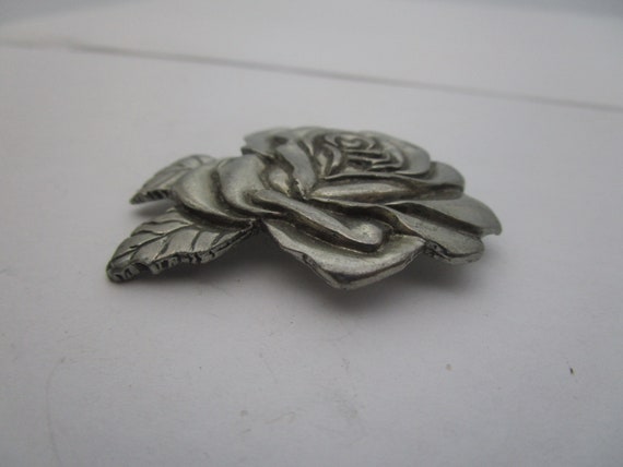 Vintage Pewter Rose Brooch Signed Seagull Pewter … - image 2