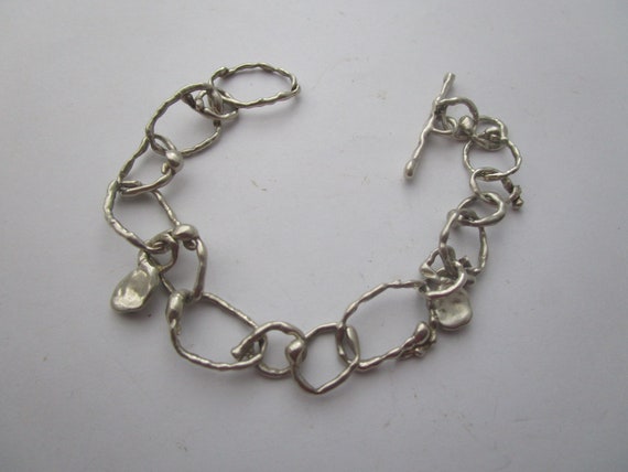 Vtg Sterling Silver Nugget Style Link Chain Brace… - image 1