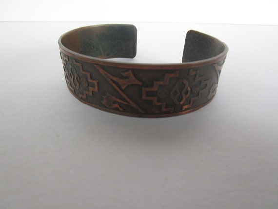 Antique Solid Copper Cuff Bracelet Asian Motif - image 1