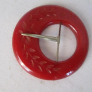 Antique Art Deco Cherry Red Bakelite Ladies Dress Belt Buckle