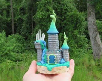 Charming Miniature Fantasy Castle with Quartz Crystals ~ Tiny Fairy Castle with Quartz Crystal ~ Colorful Mini Silver Castle