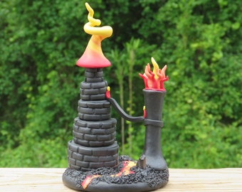 Miniature Black Tower with Crystals ~ Tiny Tower Crystal Castle ~ Mini castle tower ~ Dark flame tower ~ Fire Mage Castle Tower