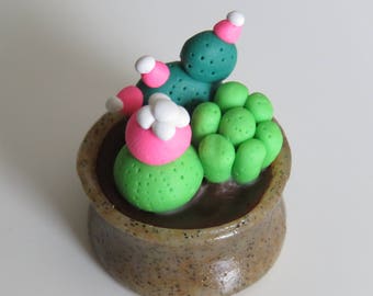 Succulent cactus trio made of polymer clay