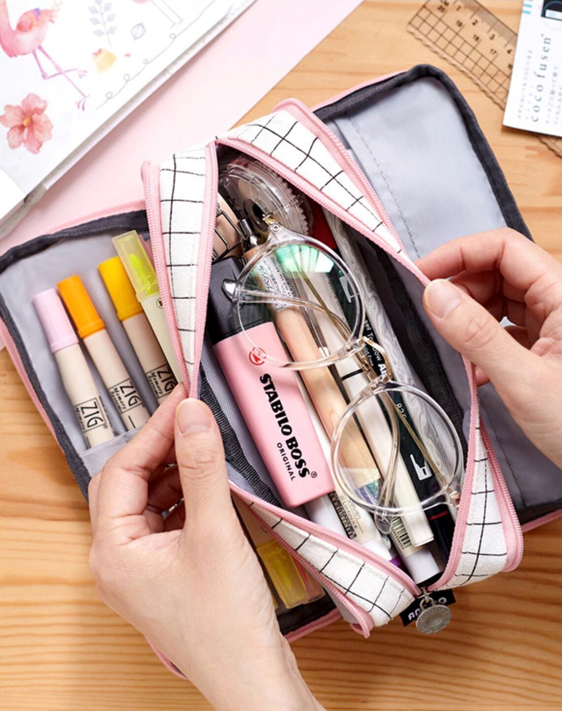 Large Capacity Double Sided Pencil Case Kawaii Pencil Case Etsy