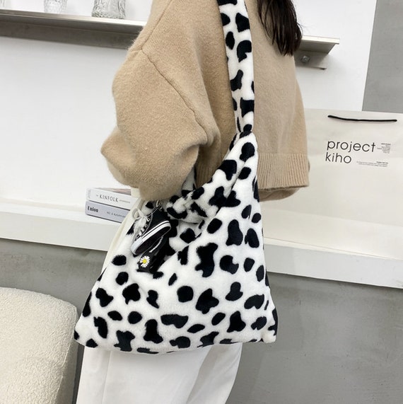 Fashion Cow Pattern Shoulder Bag Women Plush Soft Autumn | Etsy