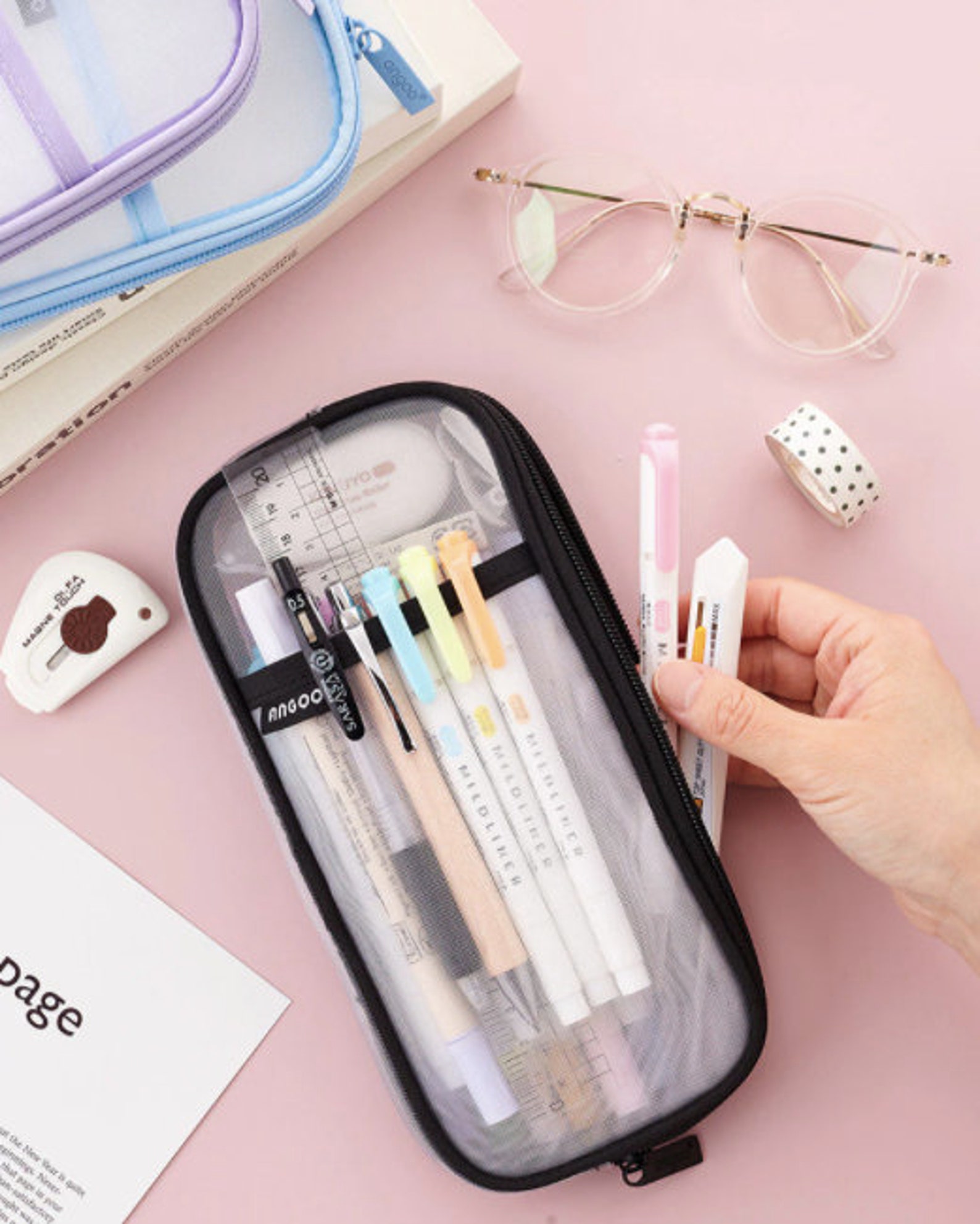 Transparent Mesh Pencil Case Pen Bag High Quality Storage | Etsy
