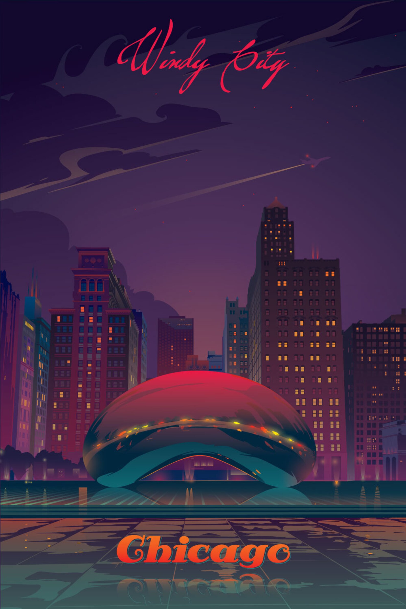 Chicago Poster Travel Poster Chicago Art Chicago Wall Art Etsy