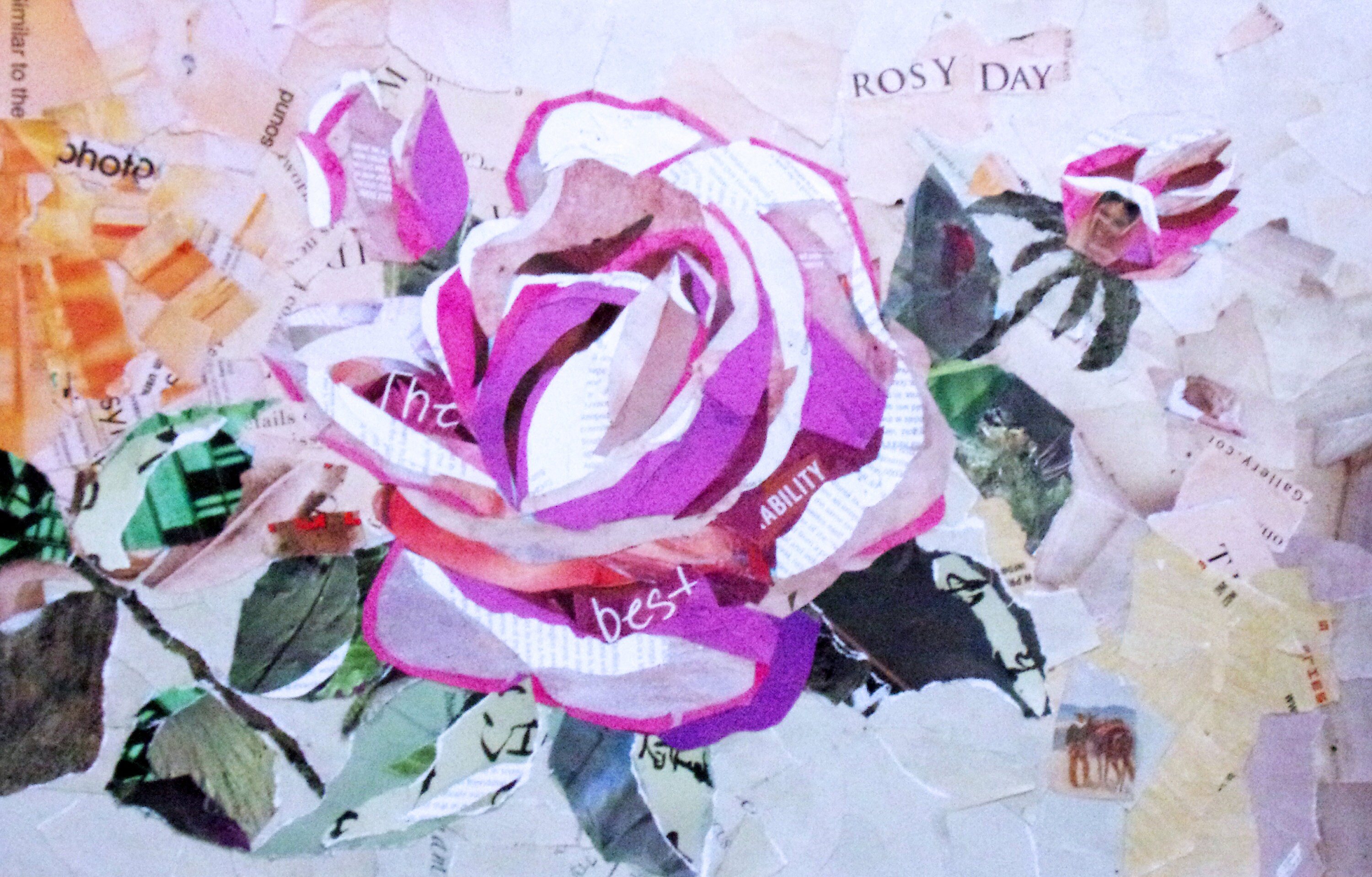 Pink Roses, Original Collage Painting on Paper - Etsy