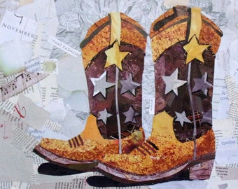 Cowboystiefel Originalcollagen auf Papier – Texas Star Boots