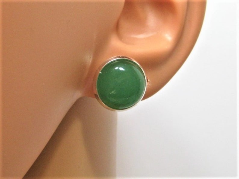 Aventurine stud earrings green stone stud earrings in a .925 silver setting